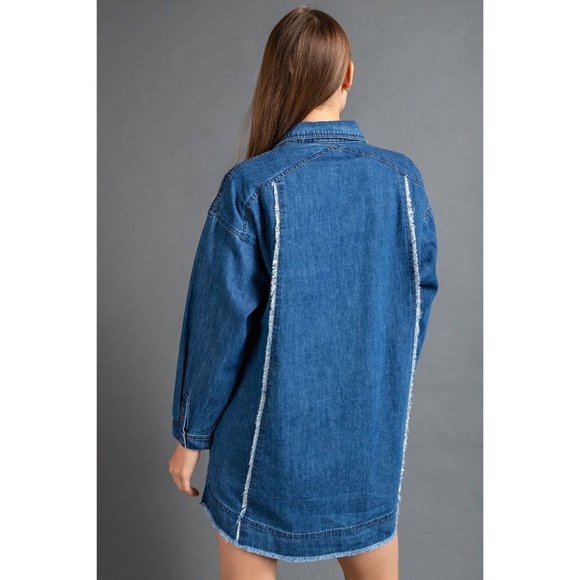 easel Dresses Easel Dk Denim Stone Washed Collared Neckline Button